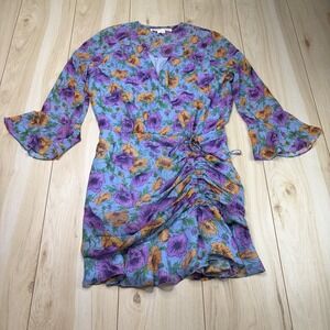 Veronica Beard Sean Floral Printed Ruched Dress Blue Women's Size 8 Stretch
